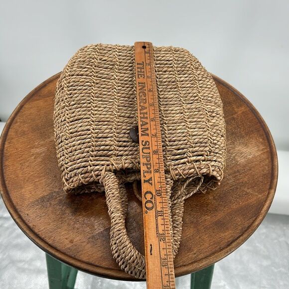 Twisted Jute Handbag Purse Wicker Boho Coconut Shell Button Closure Boho Natural - Picture 7 of 9